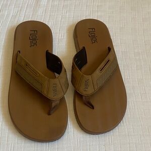 FLOJOS  Brown Men's Leather-Style Flip Flops